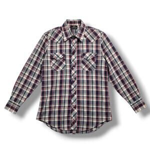 Vintage Sears Western Wear Plaid Snap Button Shirt Long Sleeve Men’s Large